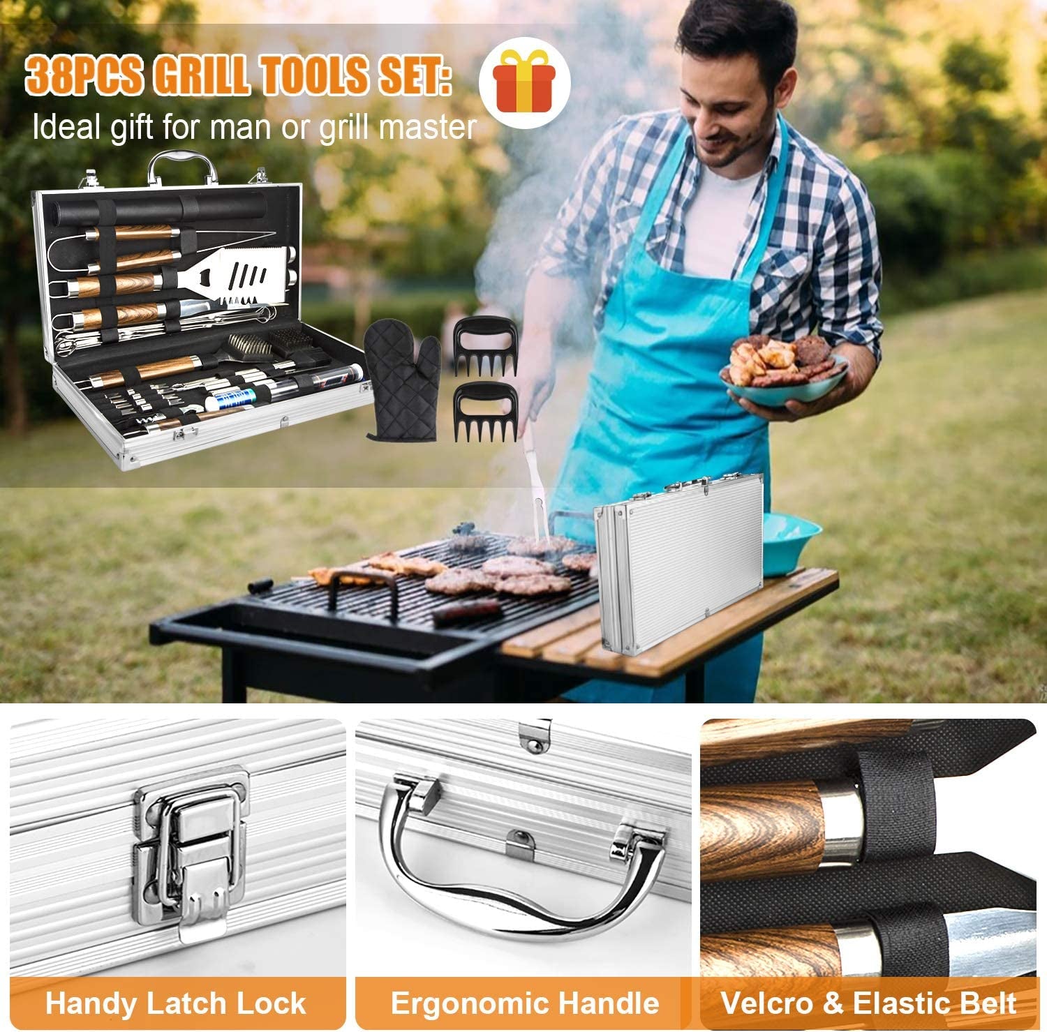 Cifaisi BBQ Grill Utensils Set for Camping/Backyard. 38Pcs Stainless Steel Grill Tools Grilling Accessories with Barbecue Mats. Aluminum Case. Thermometer for Men Women - Image 6