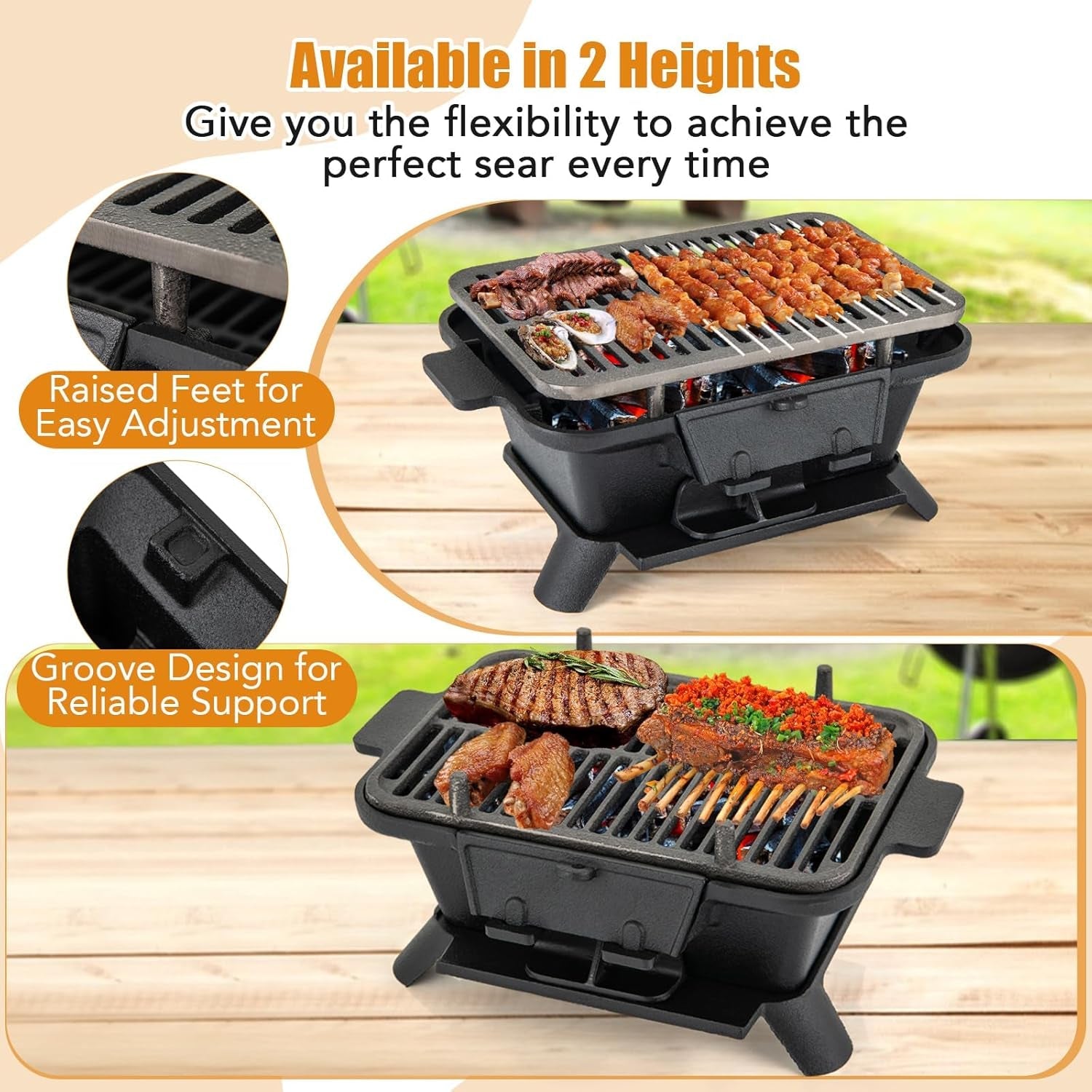 Giantex Portable Hibachi Grill. Double-Sided Cast Iron Grill with Air Regulating Door & Fire Gate. Grate Lifter. Ideal for Outdoor Picnic. Camping & Backyard Barbecue Cooking - Image 2