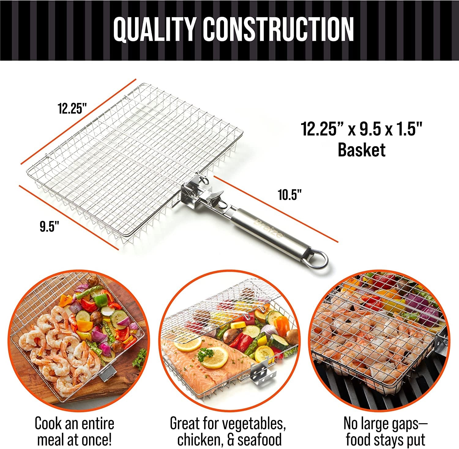 Braize Grill Basket with REMOVABLE HANDLE. Fish Grill Basket - Accessories for Outdoor Grill. Cooking Accessories. Bbq Grill. Grilling Grilling Set Camping Gear Accessories. - Image 4