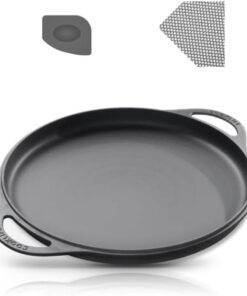 12 Inch Lightweight Pre-Seasoned Cast Iron Griddle with Cleaning Kit - Smooth Polished Surface. Easy to Clean Cast Iron Skillets Use in the Oven. on the Stove or Grill. over a Campfire