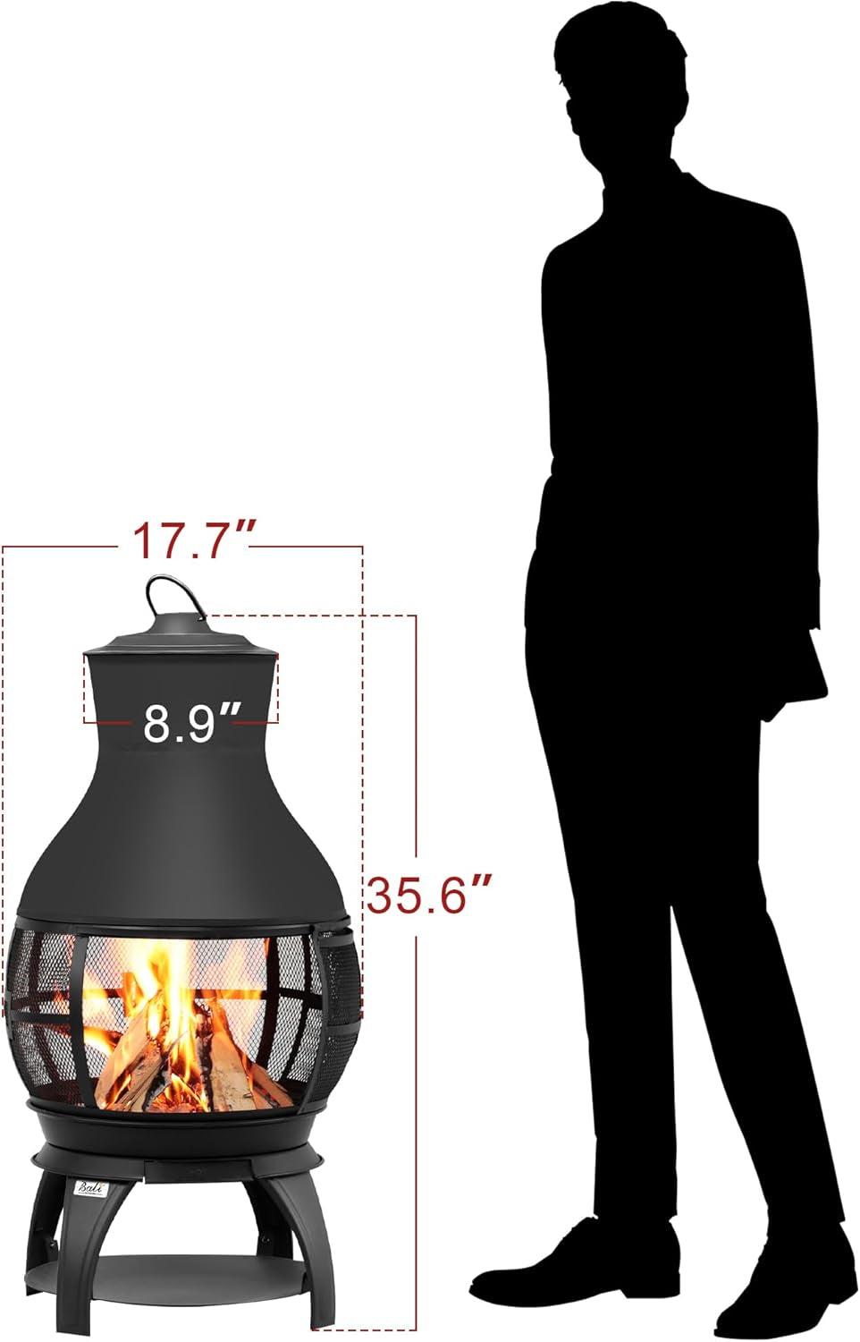 BALI OUTDOORS Fire Pit Wood Burning Chiminea outside Fireplace Patio Small Firepit. Size 17.7 W X 35.6 H. Brown-Black - Image 2