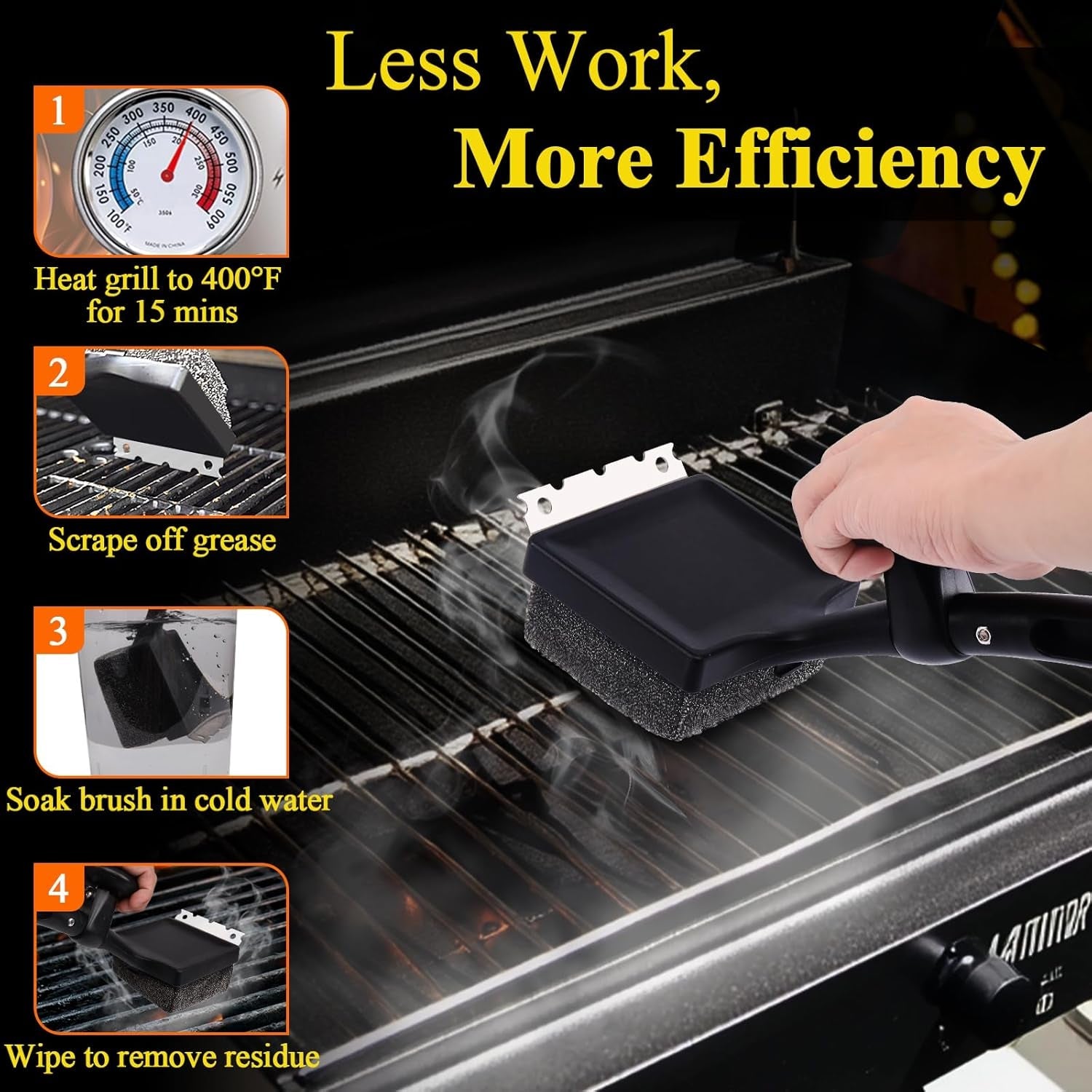 BBQ Grill Brush Bristle Free.4 in 1 Grill Brush for Outdoor Grill with Replaceable Cleaning Head.18.8 Extra Long Safe Steam Grill Cleaner Brush with Scraper.Bbq Accessories Gifts for Men - Image 3