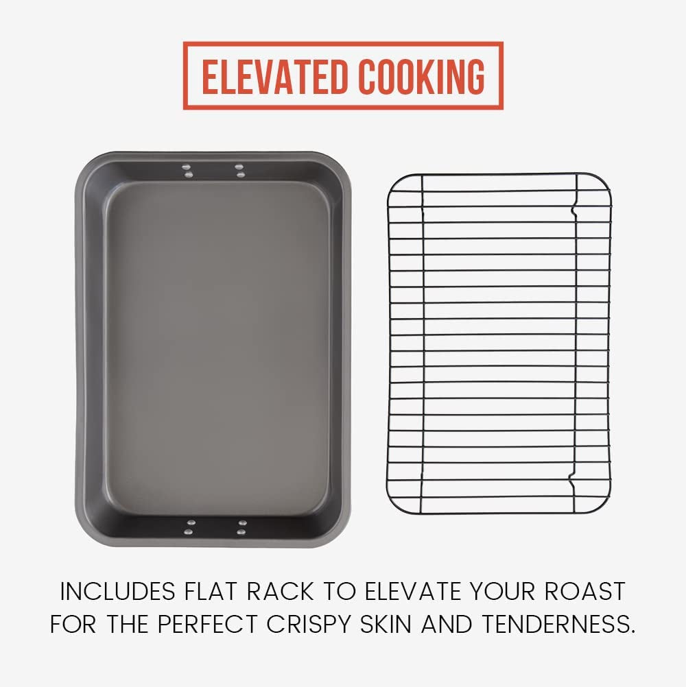 Chef Pomodoro Nonstick Carbon Steel Large Roasting Pan with Rack.Turkey Roasting Pan. Roaster Pan for Oven. Turkey Roaster Pan. Roaster Bakeware Grey - Image 3