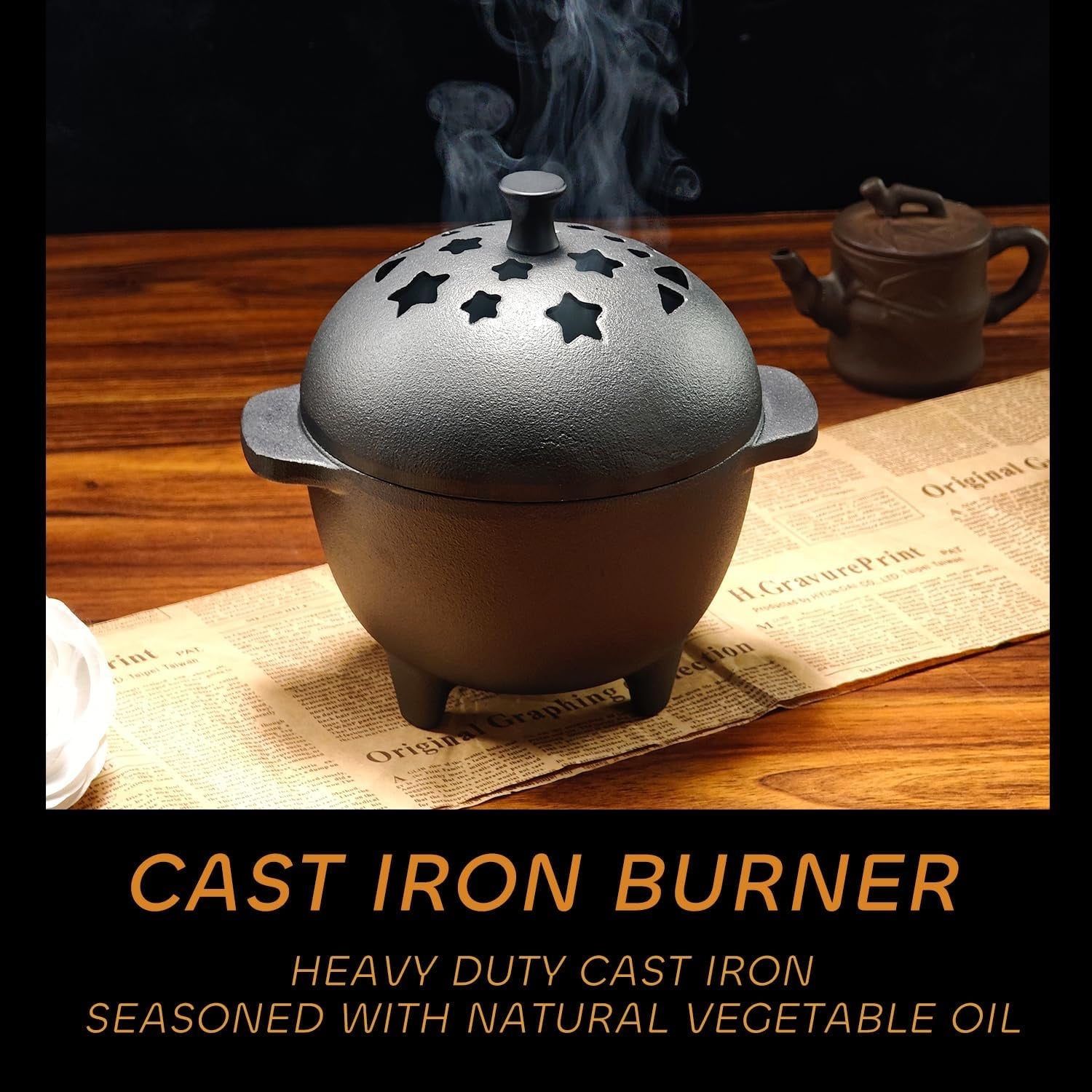 Cast Iron Incense Burner - Cast Iron Incense Holder Mini Cauldron for Sage. Palo Santo. Resin. Charcoal & Japanese Incense | Home. Rituals & Meditation Censer Bowl - Image 2