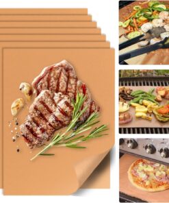 7 Pack Copper Grill Mats for Outdoor Grill. Heavy Duty BBQ Grilling Matt & Oven Liners. Resuable. Easy to Clean. Works on Gas Charcoal Electric Grill. Smoker. Oven -15.75 X 13 Inch
