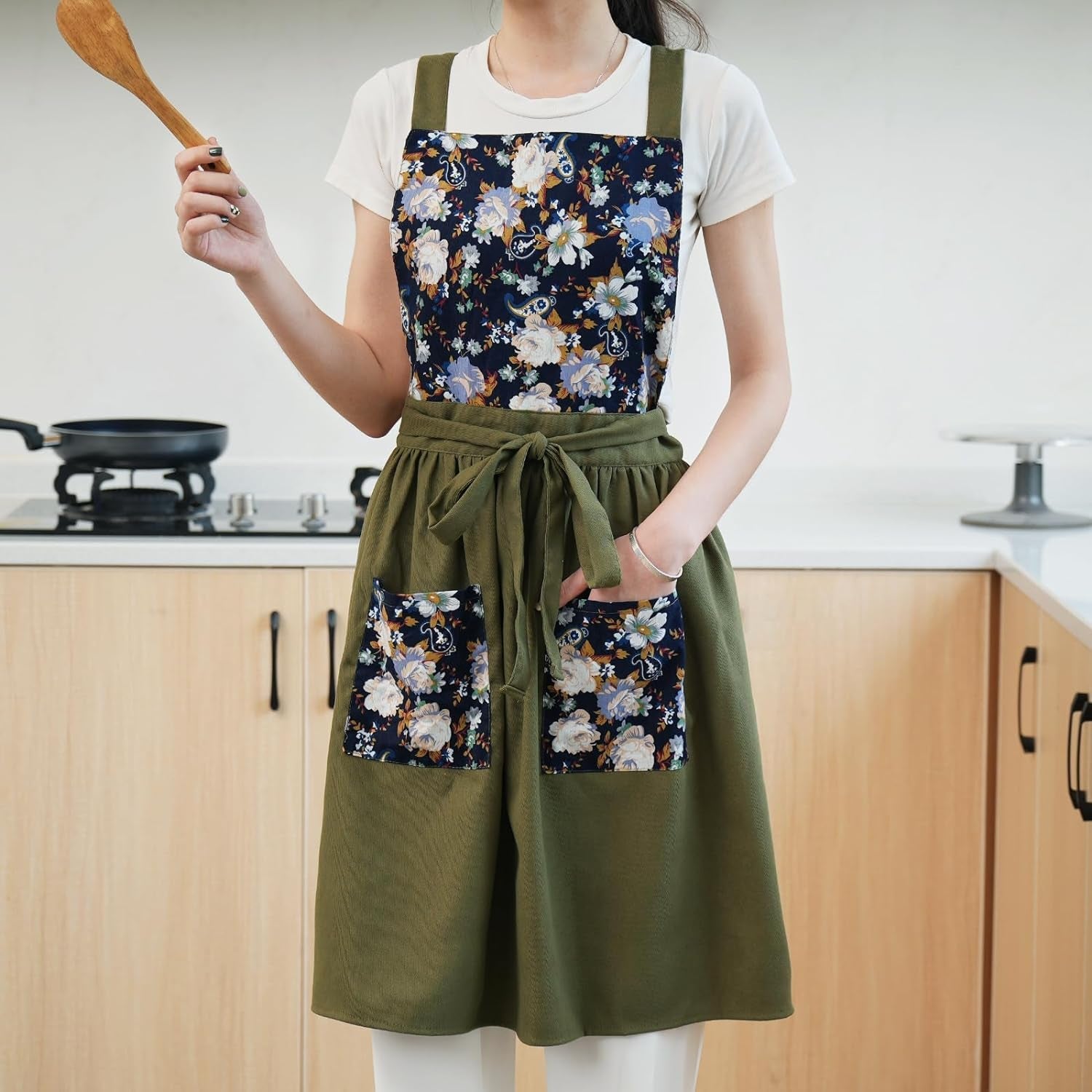 Vintage Pinafore Apron Dress for Women with Pockets Cute Floral Chef Aprons for Kitchen Cooking Baking Gardening - Image 6
