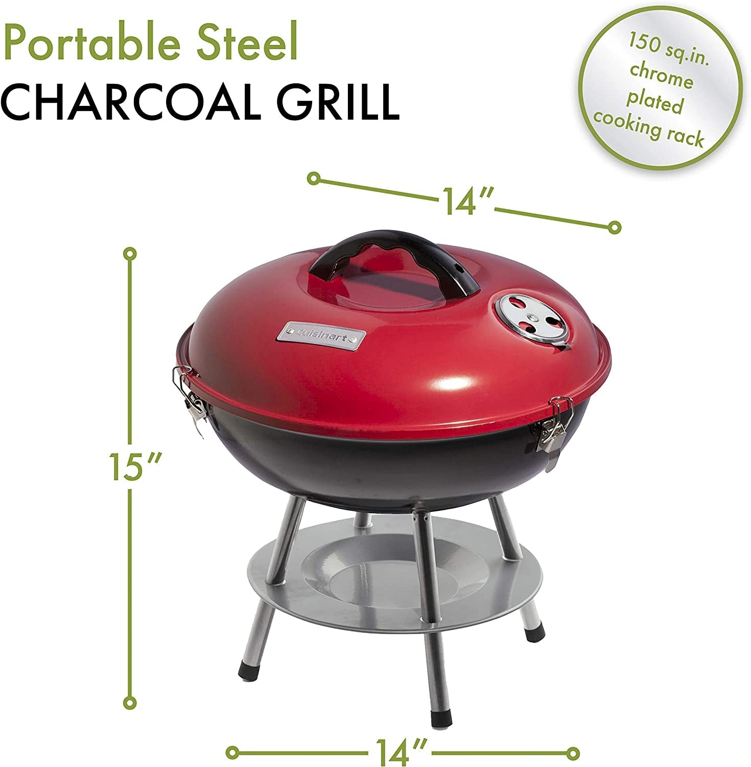 CCG190RB Inch BBQ. 14 X 14 X 15. Portable Charcoal Grill. 14 (Red) - Image 7