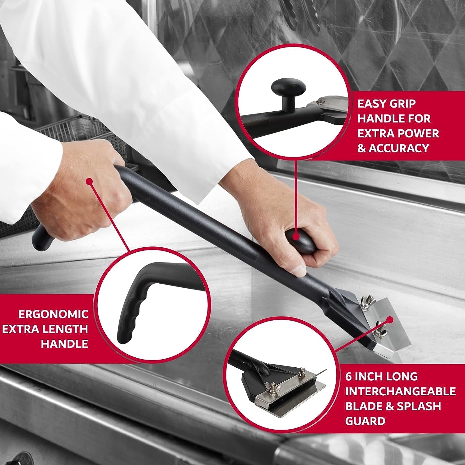 Commercial Griddle Scraper. Flat Iron Grill Griddle Scraper. Professional Restaurant Grade Quality. Blackstone Grill Griddle Scraper. Long Handle for Added Protection. Model 90254 - Image 3