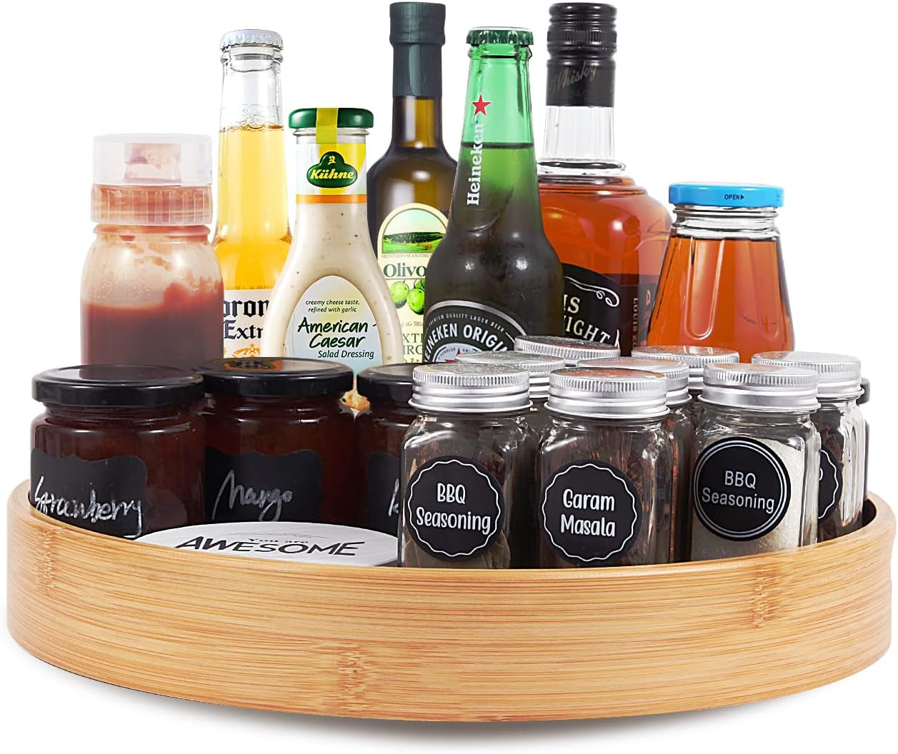 14 Bamboo Lazy Susan Organizer – Round Turntable with Double Handles for Table. Kitchen. Pantry & Spice Storage - Image 8