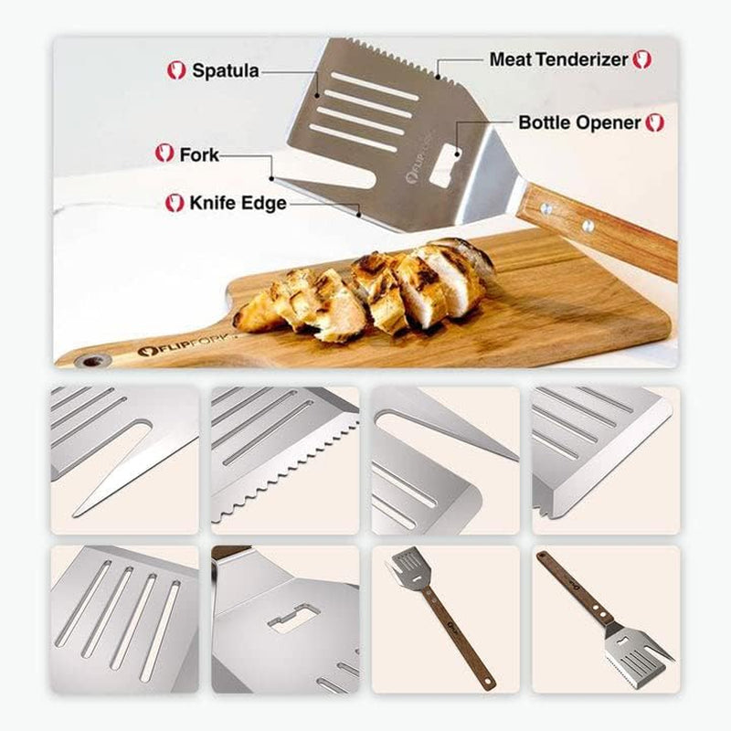Flipfork Boss - 5 in 1 Grill Spatula with Knife. Fork. Bottle Opener and Turner BBQ Tools. All in One Grill Accessories Set for Outdoor Grills. 18 Inch Grilling Accessories BBQ Set - Image 2