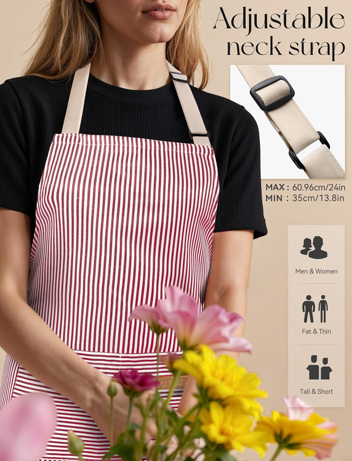 2 Pack Kitchen Cooking Aprons. Soft Aprons for Women Men with 2 Pockets Chef Apron with Adjustable Neck Strap and Long Tie - Image 3
