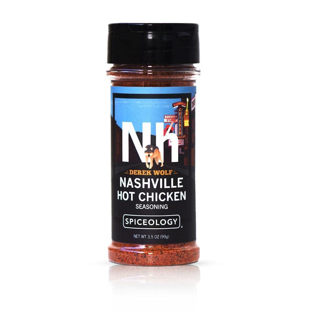 Spiceology & Derek Wolf - Nashville Hot Chicken Seasoning - Spicy American Barbeque Rubs. Seasonings and Spice Blends - Use On: Chicken. Wings. Cauliflower. Pork. Salmon. Chickpeas. Roasted Nuts or Vegetables - 3.5 Oz