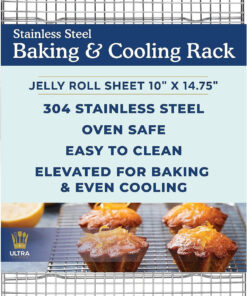 Ultra Cuisine Stainless Steel Baking Rack - 10X14.75 Inch Jelly Roll Pan Rack - Grill Rack - Baking Sheet - Oven Safe - Dishwasher Safe - Heavy Duty Wire Cooling Rack for Cooking Baking and Roasting