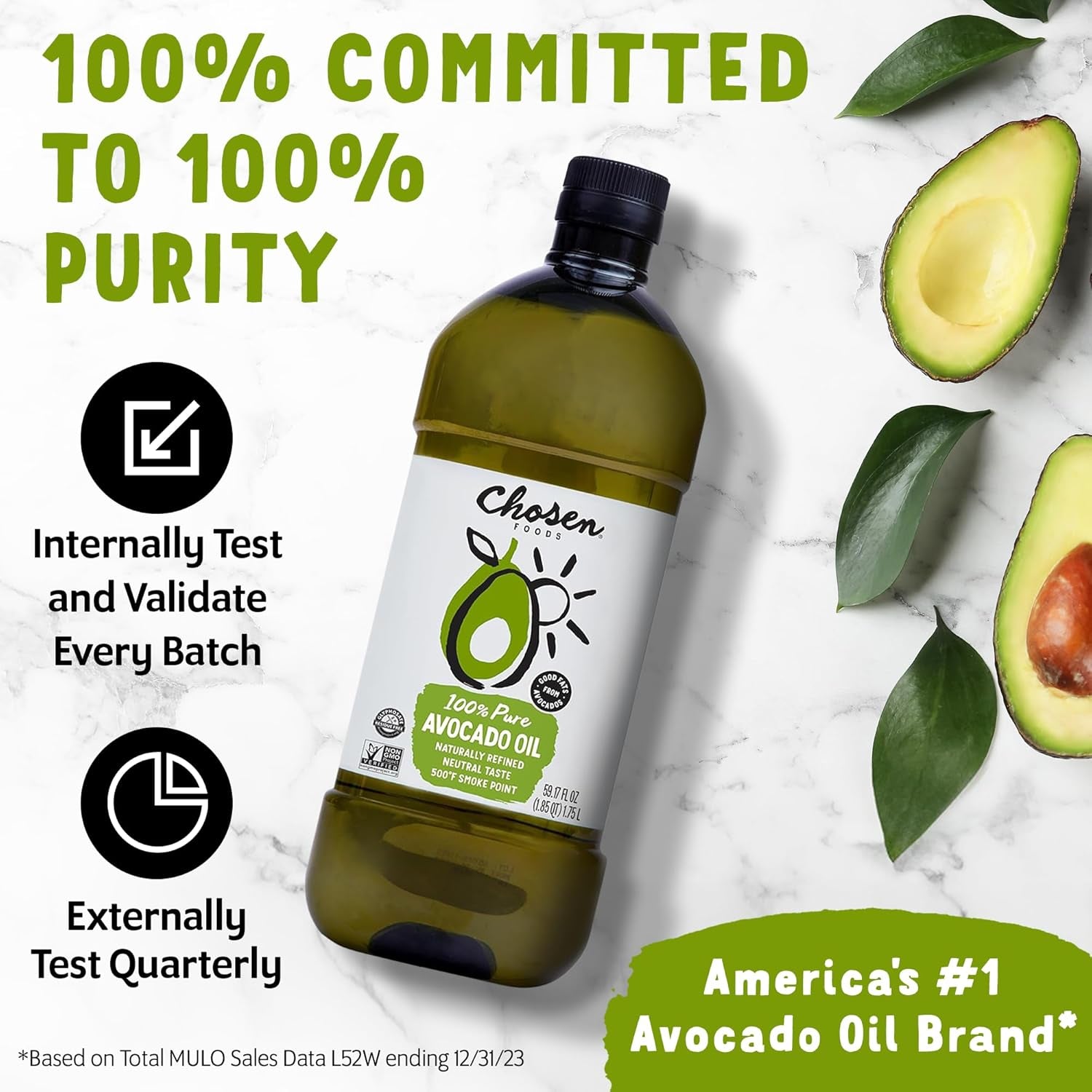 Chosen Foods 100% Pure Avocado Oil for Cooking - 1.75L - Made with Good Fats from Avocados. Naturally Refined. Never Adulterated. High Smoke Point. Non-Gmo. Soy-Free. Canola Oil-Free. Gluten-Free. Paleo. Keto - Image 3