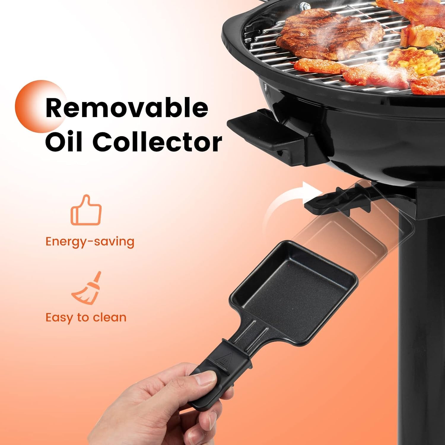 COSTWAY Electric BBQ Grill. Portable Grill with Metal Cooking Grilling Rack. Detachable Temperature Control & Removable Grease Collector. Outdoor Freestanding Grill for Camping &Tailgating (Black) - Image 6