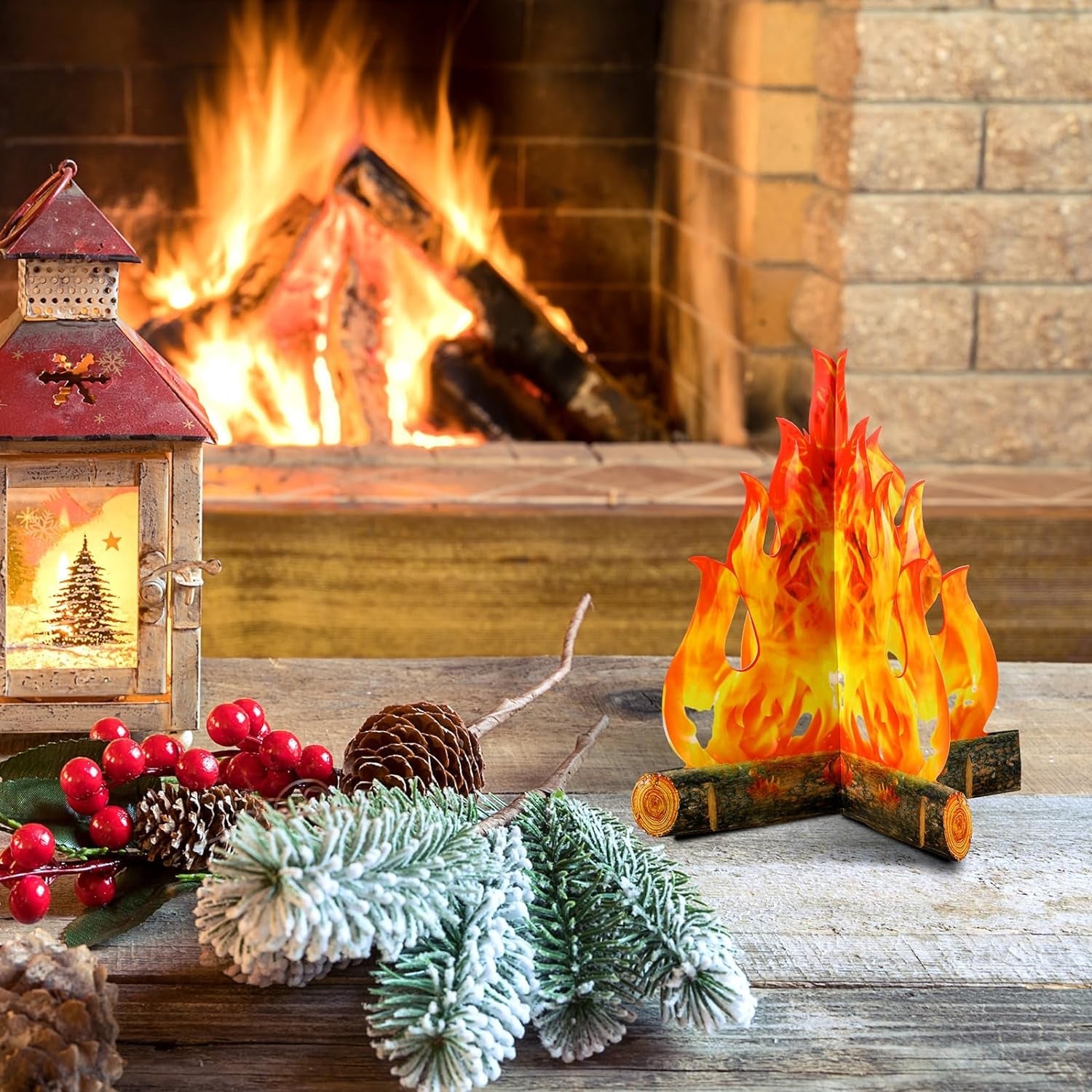 3D Decorative Cardboard Campfire Centerpiece Artificial Fire Fake Flame Paper Party Decorative Flame Torch (Gold Orange) - Image 5