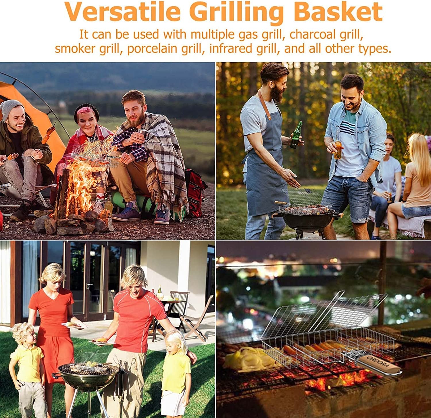Grill Basket. Fish Grill Basket. Rustproof Stainless Steel BBQ Grilling Basket for Meat.Steak. Shrimp. Vegetables. Chops. Heavy Duty Grill Basket Outdoor Grill Accessories - Image 6