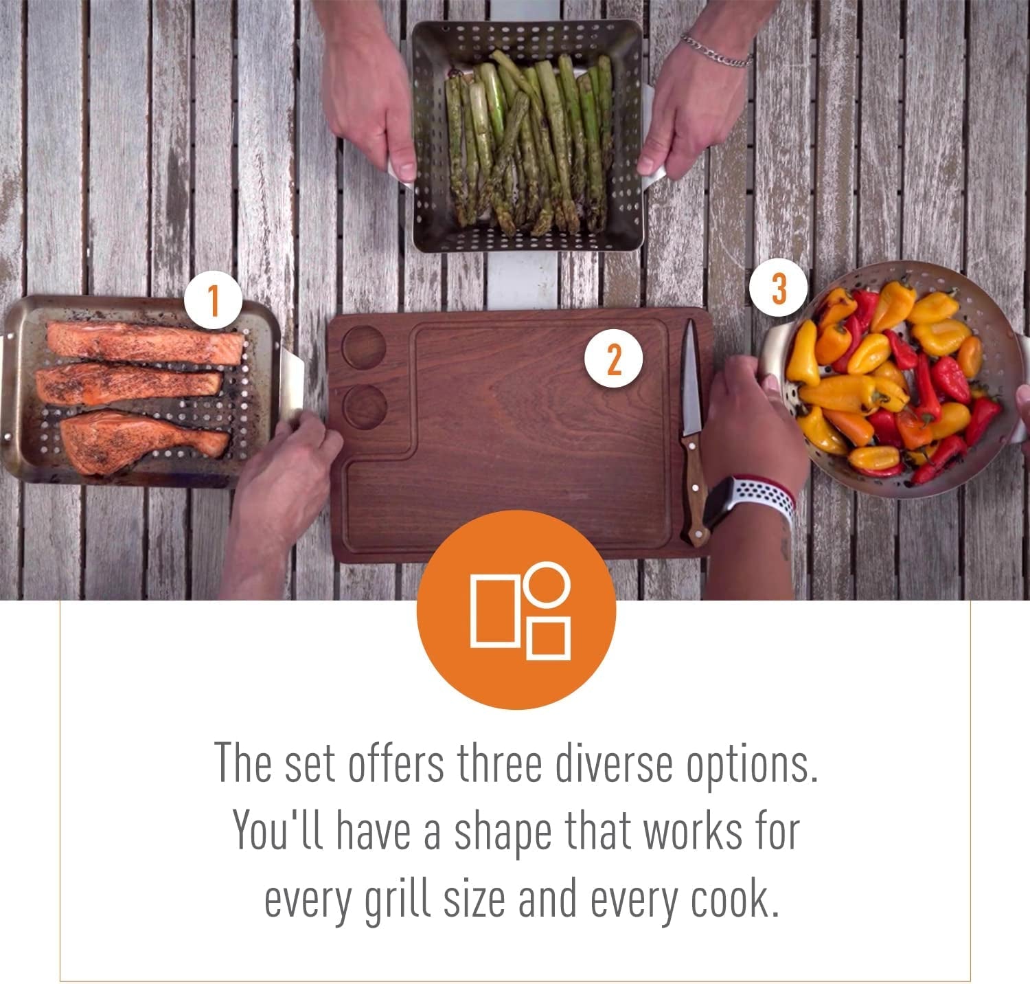 Grill Basket - ™ 3-Piece Mini Grilling Basket Set - Stainless Steel Perforated Grill Baskets for Grilling Veggies Seafood and Meats Includes Grill Pan - Square Basket and Circular Basket - Image 2