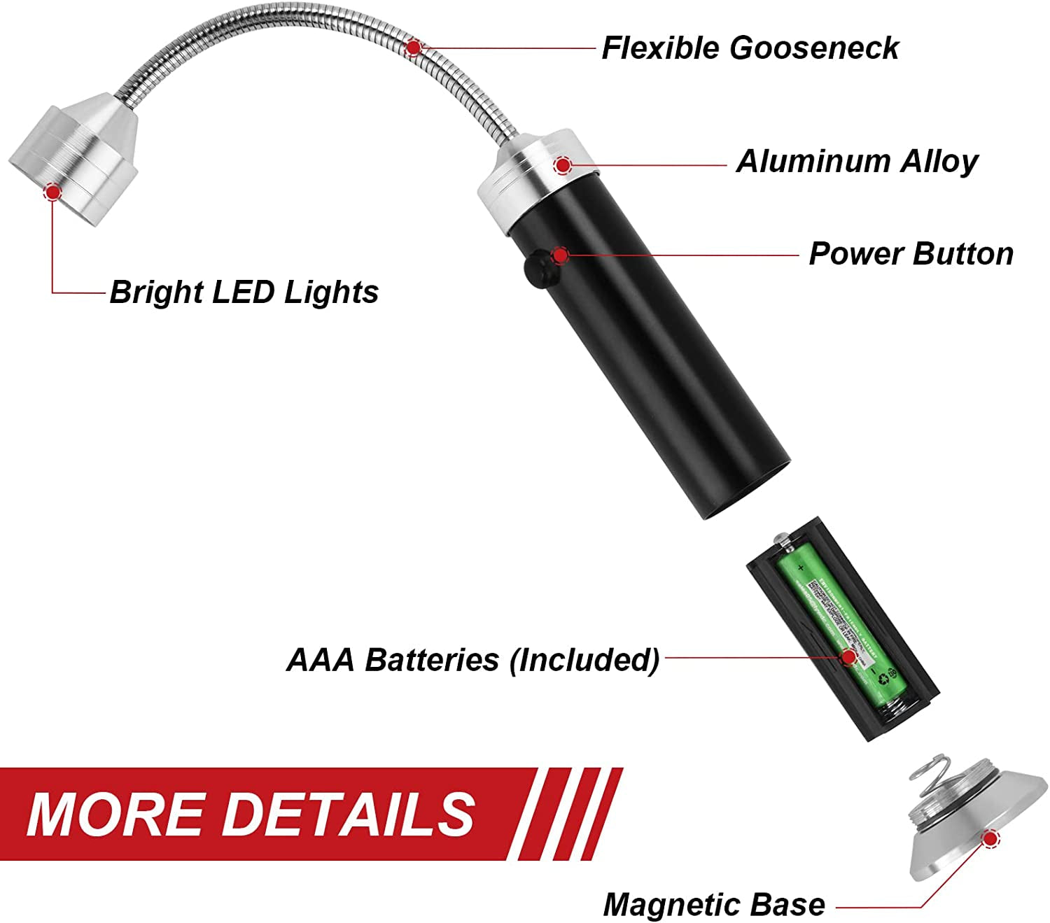 Grill Light. Grill Accessories - Christmas Stocking Stuffers for Men Dad Boyfriend. LED BBQ Light with Magnetic Base & 360° Flexible Gooseneck. Smoker Grilling Gifts for Men. Batteries Included-2 Pack - Image 7