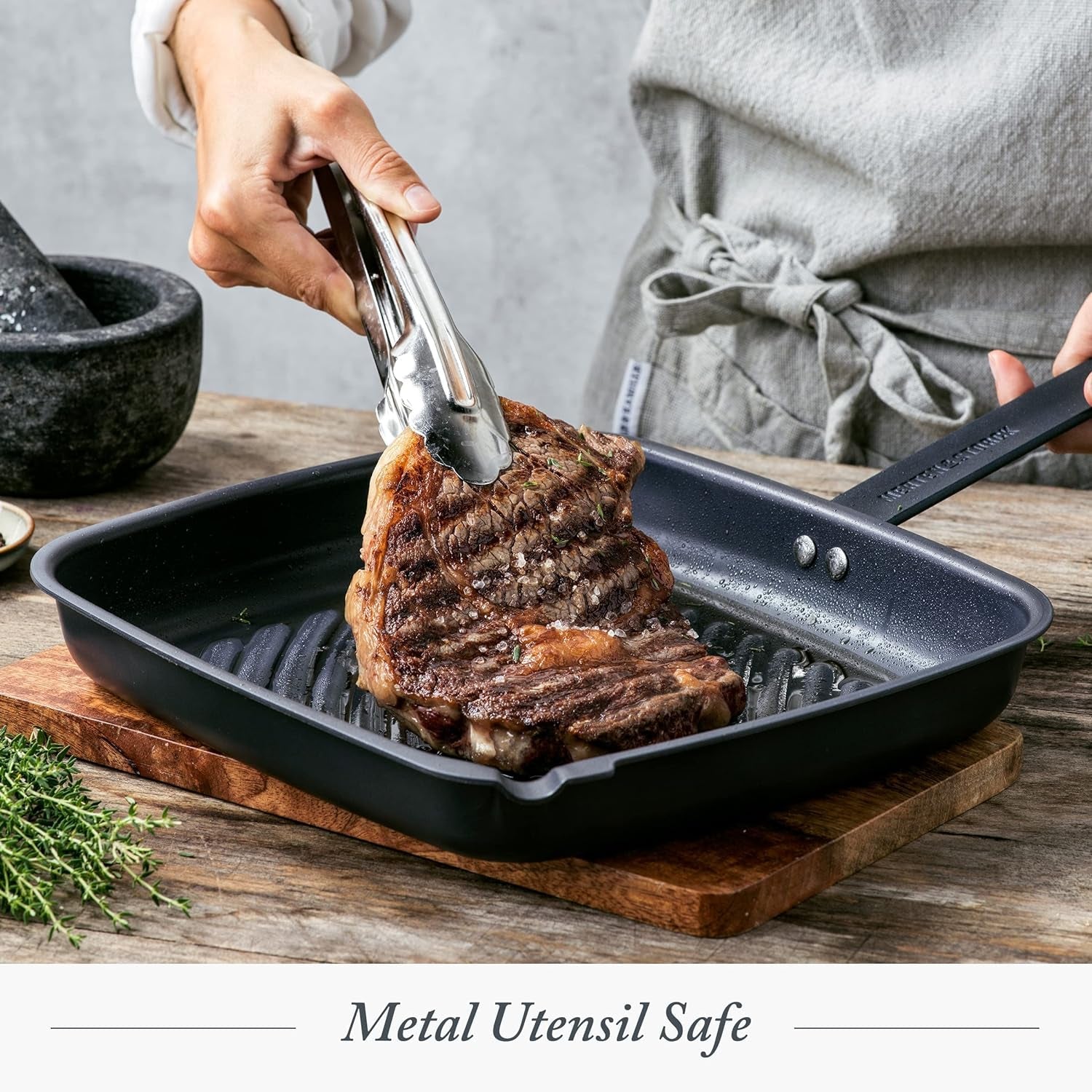 Pre-Seasoned Carbon Steel Square Grill Pan. Cast Iron. Lightweight and Durable. Sear Grill Broil Fry. Indoor Outdoor Cooking. Easy to Clean. Oven Safe. Induction. Steel Handle. Black - Image 7
