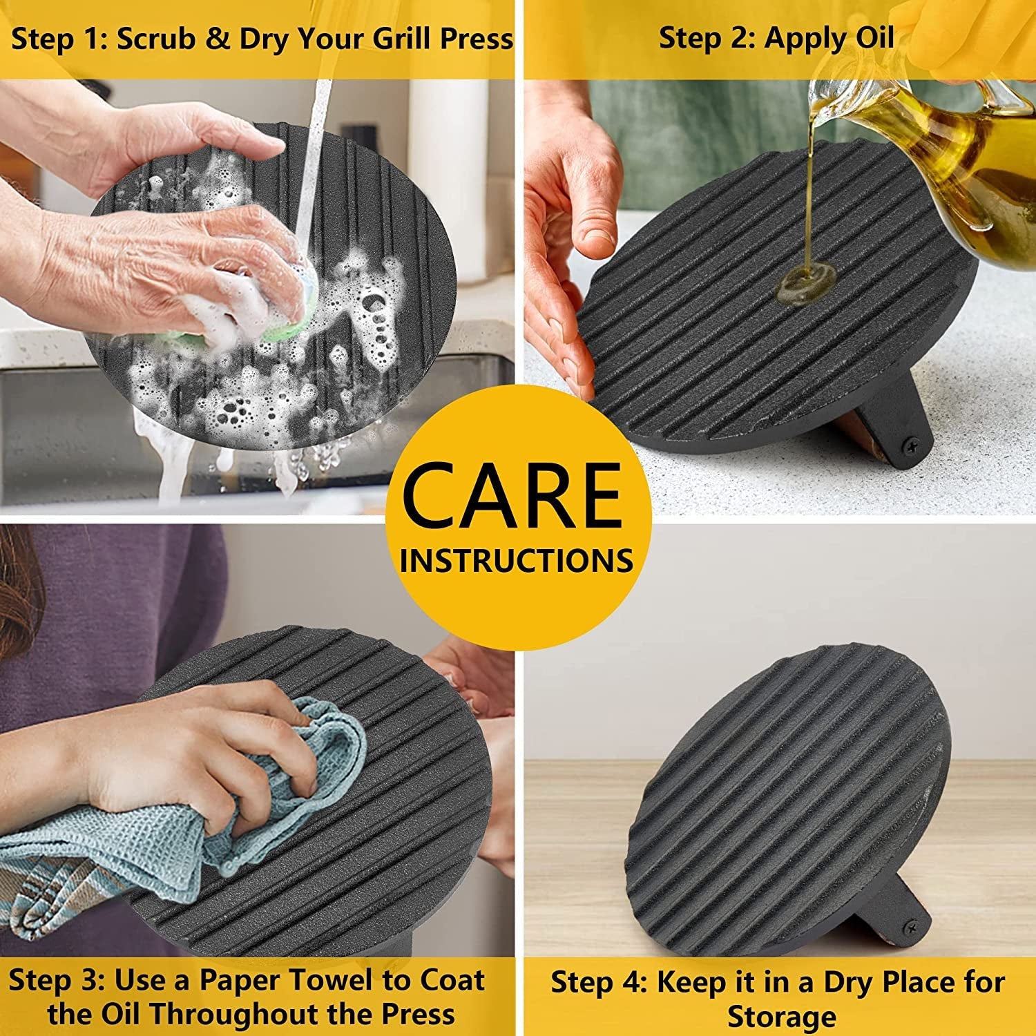 Leonyo 2Pcs Smash Burger Press. Bacon Press for Griddle. round Cast Iron Grill Press for Flat Top Grill. Rectangular Hamburger Smasher for Griddle. Food Meat Press for Steak. Sandwich. Nonstick Pan - Image 7