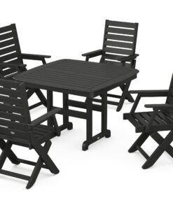 Polywood: Captain Folding Chair 5-Piece Square Dining Set with Trestle Legs- Heritage Colors Only