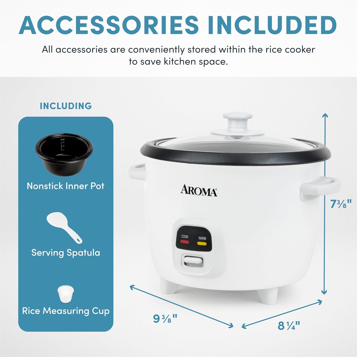 AROMA Rice Cooker. 3-Cup (Uncooked) / 6-Cup (Cooked). Small Rice Cooker. Oatmeal Cooker. Soup Maker. Auto Keep Warm. 1.5 Qt. White. ARC-393NG - Image 4