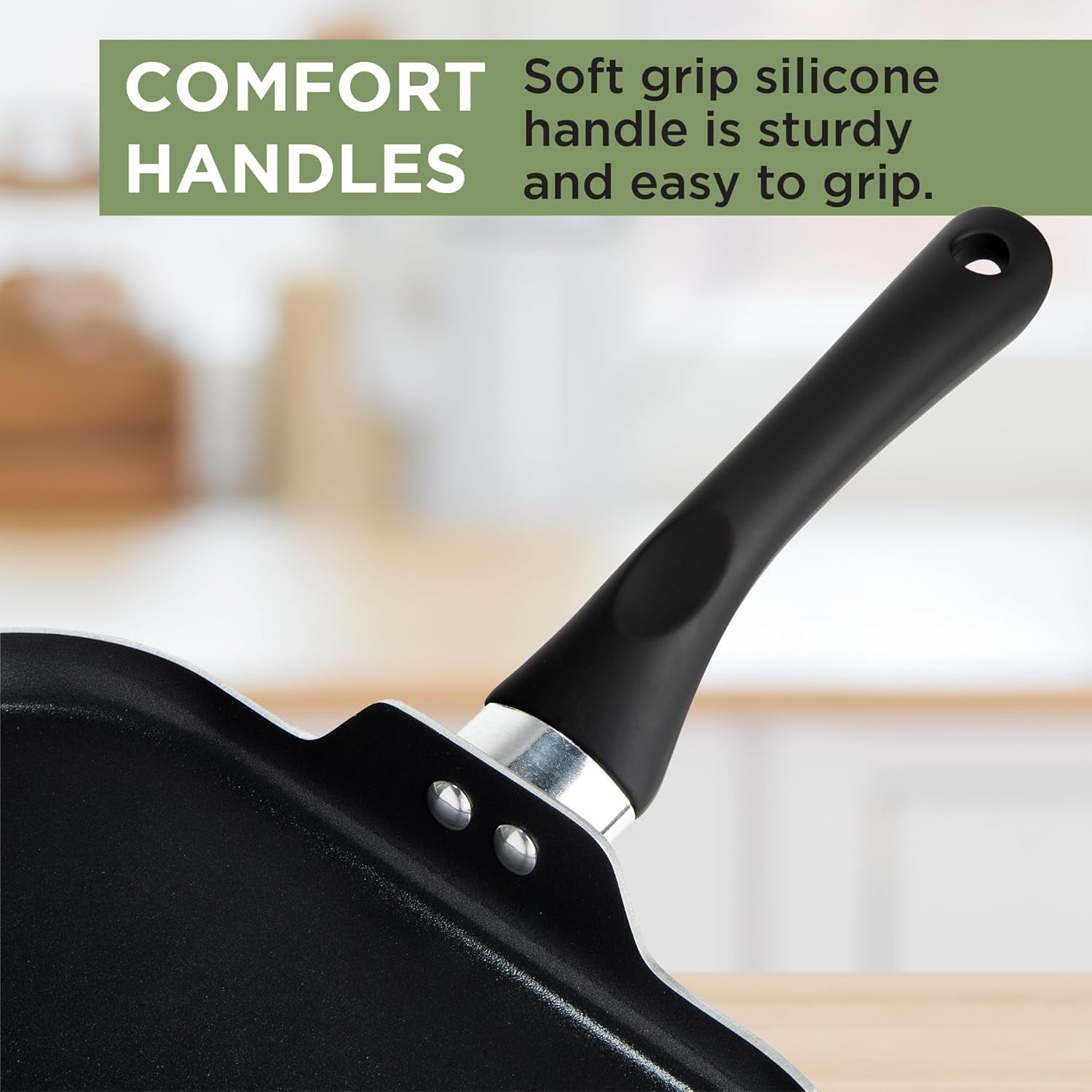 Ecolution Artistry Nonstick Square Griddle. Easy to Clean. Comfortable Handle. Even Heating. Dishwasher Safe Pots and Pans. 11-Inch. Black - Image 4