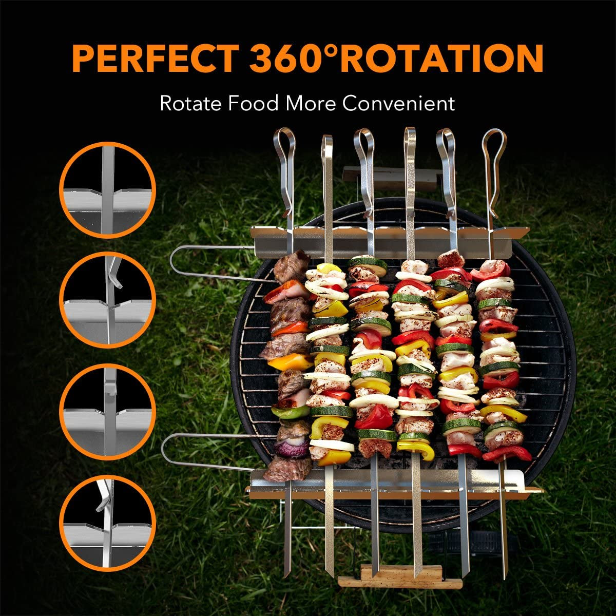 Barbecue Skewer. Bearmoo 17 Stainless Steel Shish Kabob Skewers – 0.35 Width Flat BBQ Metal Skewers for Grilling (Set of 6 Skewers + 2 Grill Racks + 1 Handy Storage) - Image 3