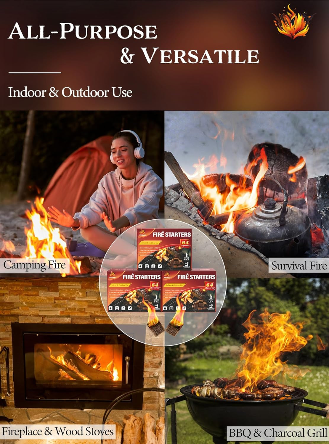 Nvkrvks Fire Starter Squares 192. Natural & Odourless Firestarters Cubes for Campfire. Fireplace. Chimney and Barbecue. Water Resistant. Easy to Ignite. Safe Camping Accessories - Image 4