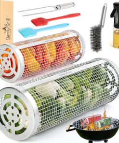 Baskets for Outdoor (2PCS. 2024 Upgraded) - Rolling Grilling Barbecue 360 Cylinder Accessories for Cooking Vegetables Fish Meat BBQ Outdoor - 304 Stainless Steel Basket Cool Thing for Gift for Men and Camping