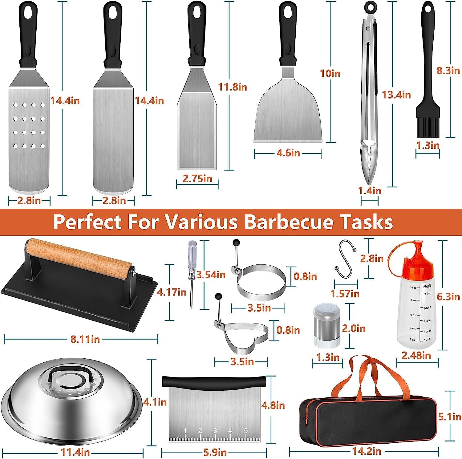 AEEKEL Blackstone Griddle Accessories Kit. 24Pcs Flat Top Grill Accessories Kit for Camp Chef. Professional BBQ Grilling Accessories Set with Grill Press. Enlarged Spatula. and More Griddle Tools - Image 6