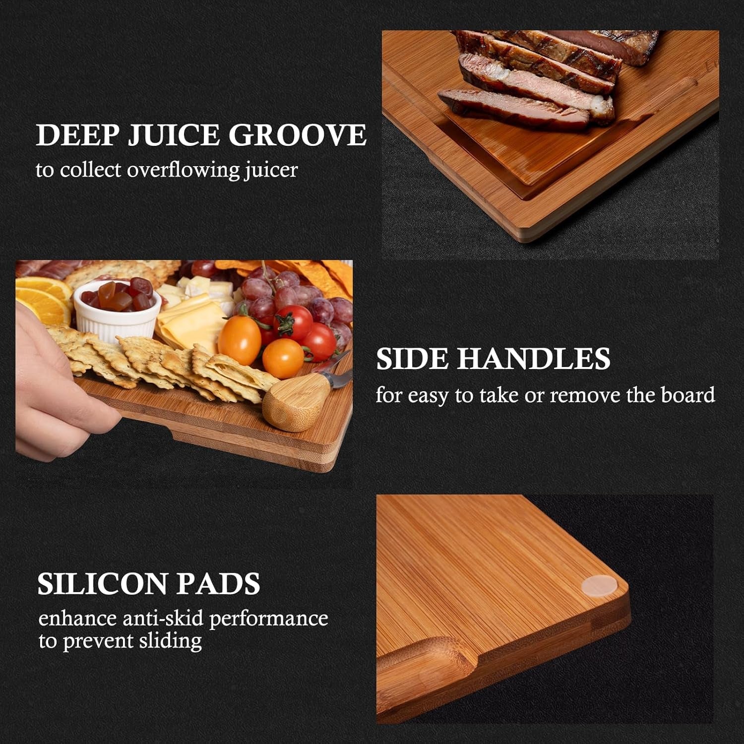 Empune Bamboo Cutting Board Set. Wood Cutting Boards for Kitchen with Holder Wooden Chopping Board for Meal Prep & Serving - Image 2