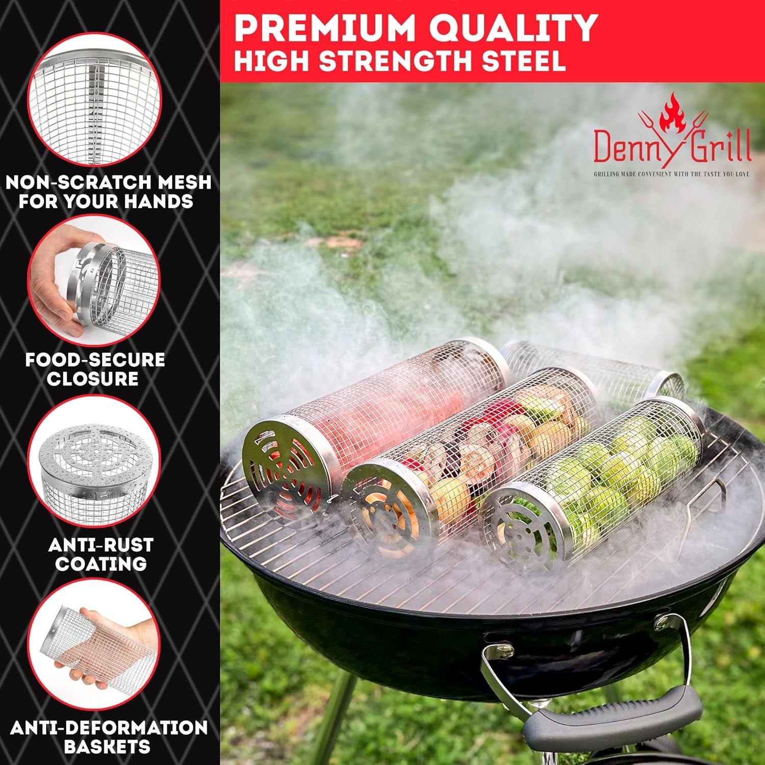 Baskets for Outdoor (2PCS. 2024 Upgraded) - Rolling Grilling Barbecue 360 Cylinder Accessories for Cooking Vegetables Fish Meat BBQ Outdoor - 304 Stainless Steel Basket Cool Thing for Gift for Men and Camping - Image 3