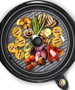 Elite Gourmet EMG-980B Smokeless Electric Tabletop Grill Nonstick. 6-Serving. Dishwasher Safe Removable Grilling Plate. Grill Indoor. Tempered Glass Lid. Adjustable Temperature. 14 Black