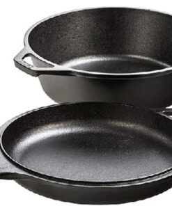 Lodge Pre-Seasoned 2-In-1 Cast Iron Combo Cooker - 3.2 Quart Deep Pot Cooker + 10.25 Inch Frying Pan - Use in the Oven. on the Stove. Grill. or over a Campfire - Use to Sear. Sauté. Broil. Fry- Black