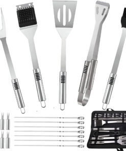 BBQ Accessories Kit - 20Pcs Stainless BBQ Grill Tools Set for Smoker Camping Barbecue Grilling Tools BBQ Utensil Set Outdoor Cooking Tool Set with Canvas Bag Gift for Thanksgiving Day. Christmas