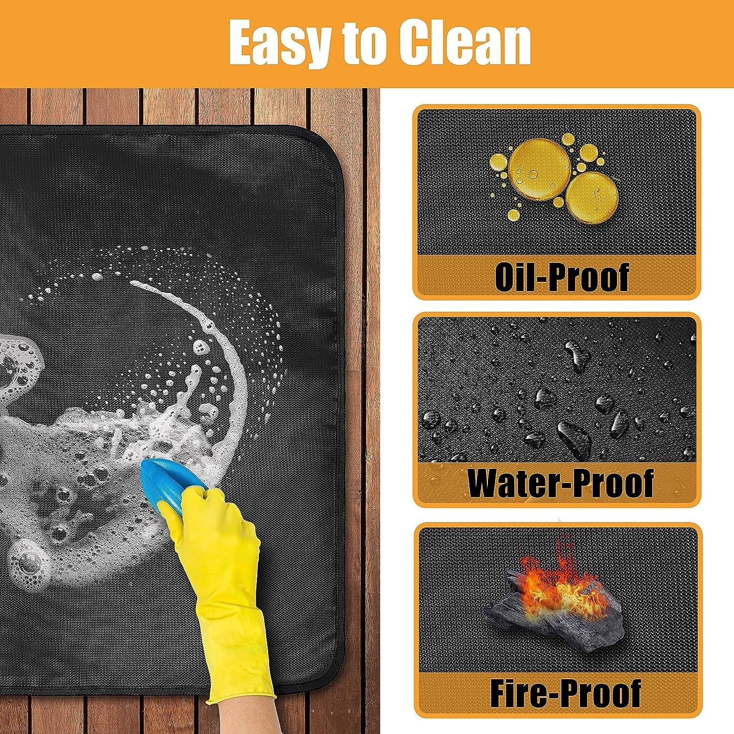 Amerbro 24X31In Heat Resistant Grill Mats for Outdoor Grill to Protect Your Prep Table and Outdoor Grill Table - Fire Proof & Water Proof & Oil Proof BBQ Mat - Black (0.6Mm) - Image 5