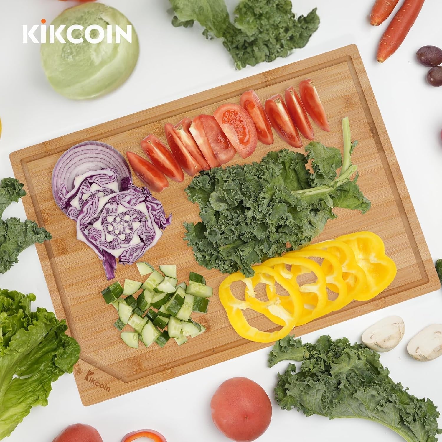 Bamboo Cutting Boards for Kitchen. Extra Large Wood Cutting Board with Deep Juice Groove and Handle Heavy Duty Chopping Board. Kikcoin. 17.6 X 12 - Image 7