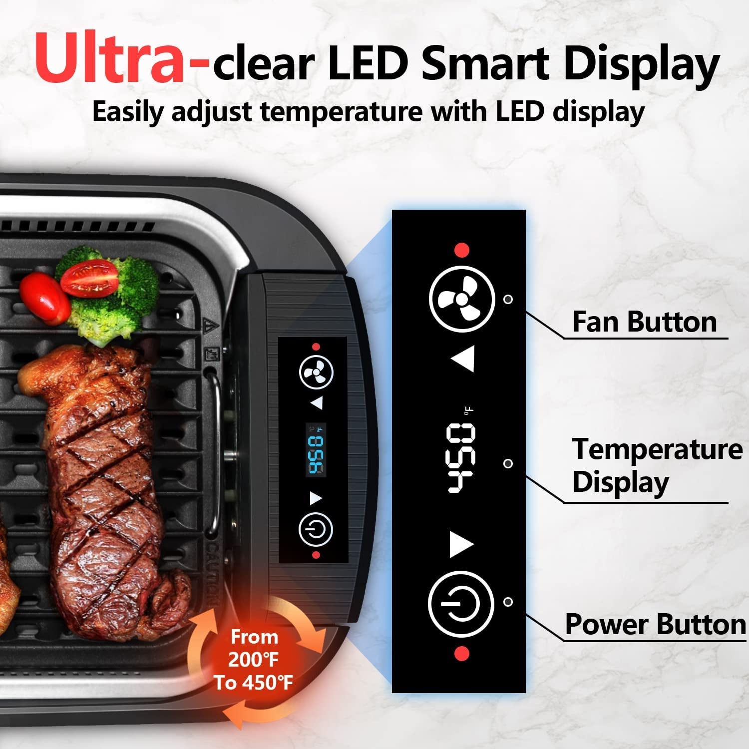 Indoor Grill. Smokeless Grill Indoor. 1500W Electric Grill Griddle Korean BBQ Grill with LED Smart Display & Tempered Glass Lid. Non-Stick Removable Grill Plate & Griddle Plate. Black - Image 3
