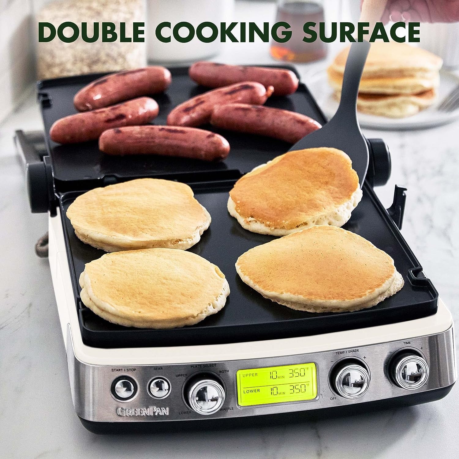 Elite 7-In-1 Multi-Function Contact Grill & Griddle. Healthy Ceramic Nonstick Aluminum. Two Sets of Grill & Waffle Plates. Adjustable Shade & Shear. Closed Press/Open Flat Surface.Cream White - Image 6