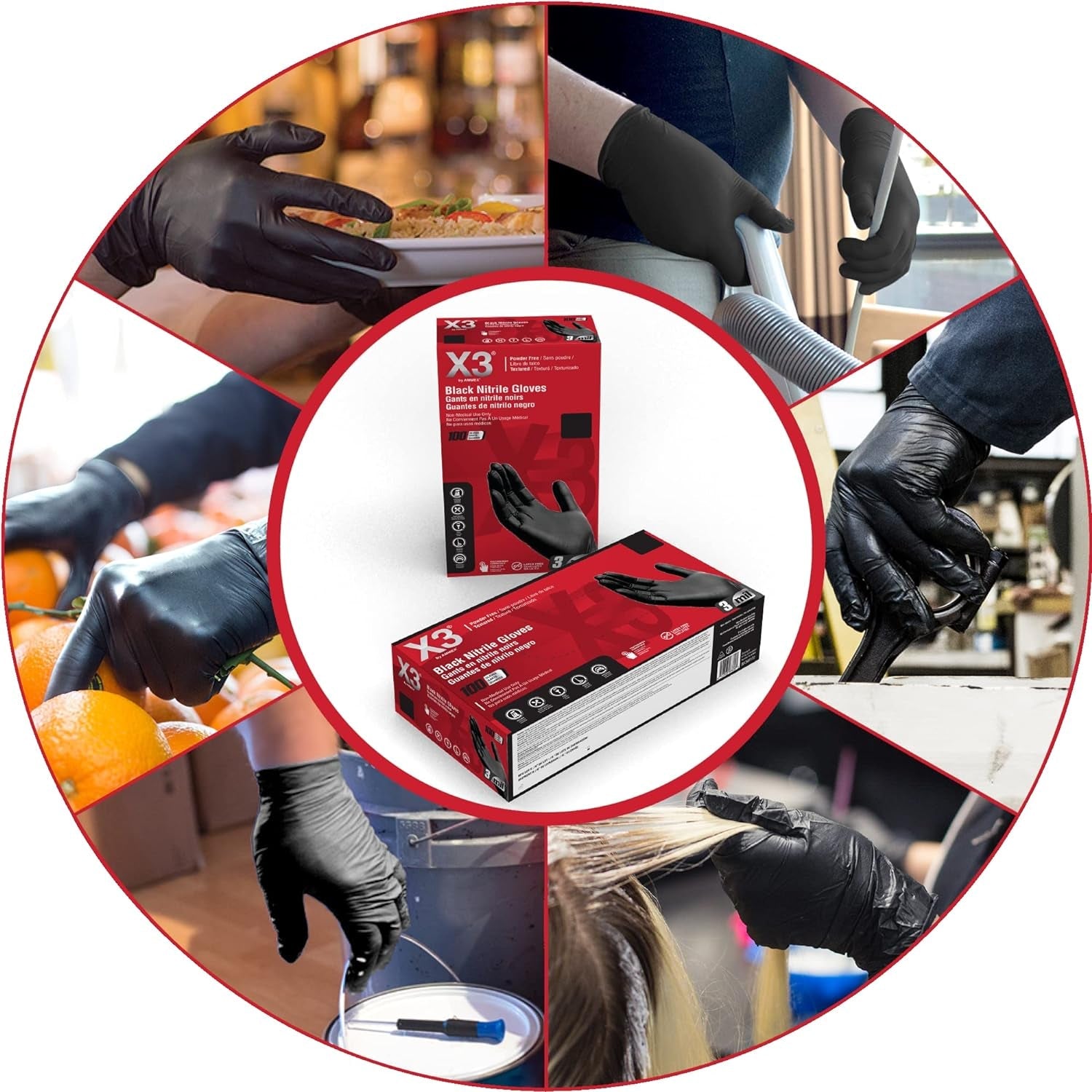 Black Nitrile Disposable Industrial-Grade Gloves 3 Mil. Latex and Powder-Free. Food-Safe. Non-Sterile. Lightly-Textured - Image 3