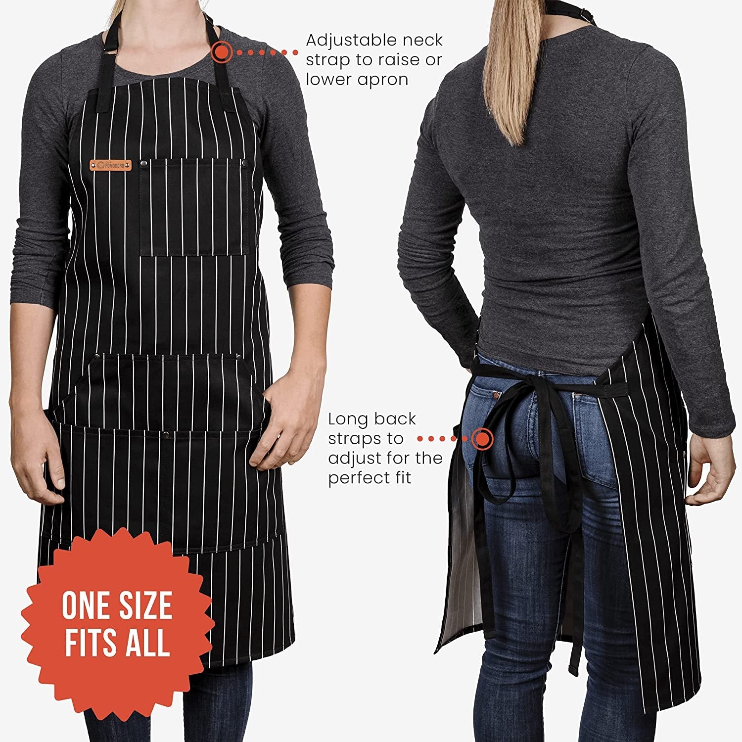 Chef Apron for Men and Women - Kitchen Apron with Pockets & Adjustable Neck Straps - Cooking Apron 100% Cotton - Image 3