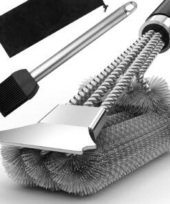 Grill Brush with Extra Strong Long Handle BBQ Cleaner Accessories - Safe Wire BBQ Brush. Triple Barbecue Scrubber Cleaning Brush for Gas/Charcoal Grilling Grates