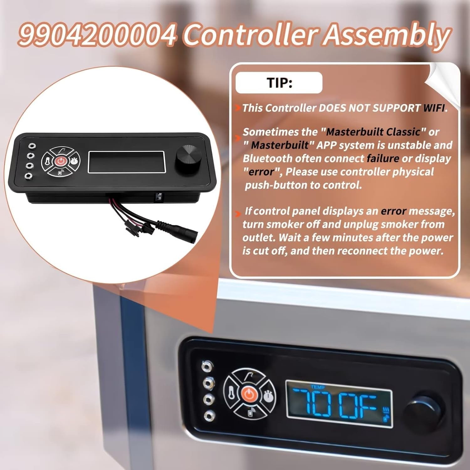 9904200004 Controller Compatible with Masterbuilt Gravity Series 1050 Digital Charcoal Grill + Smokers. Digital Control Panel (Non-Wifi) for Model: MB20041220. MB20041320 Replacement Part - Image 4