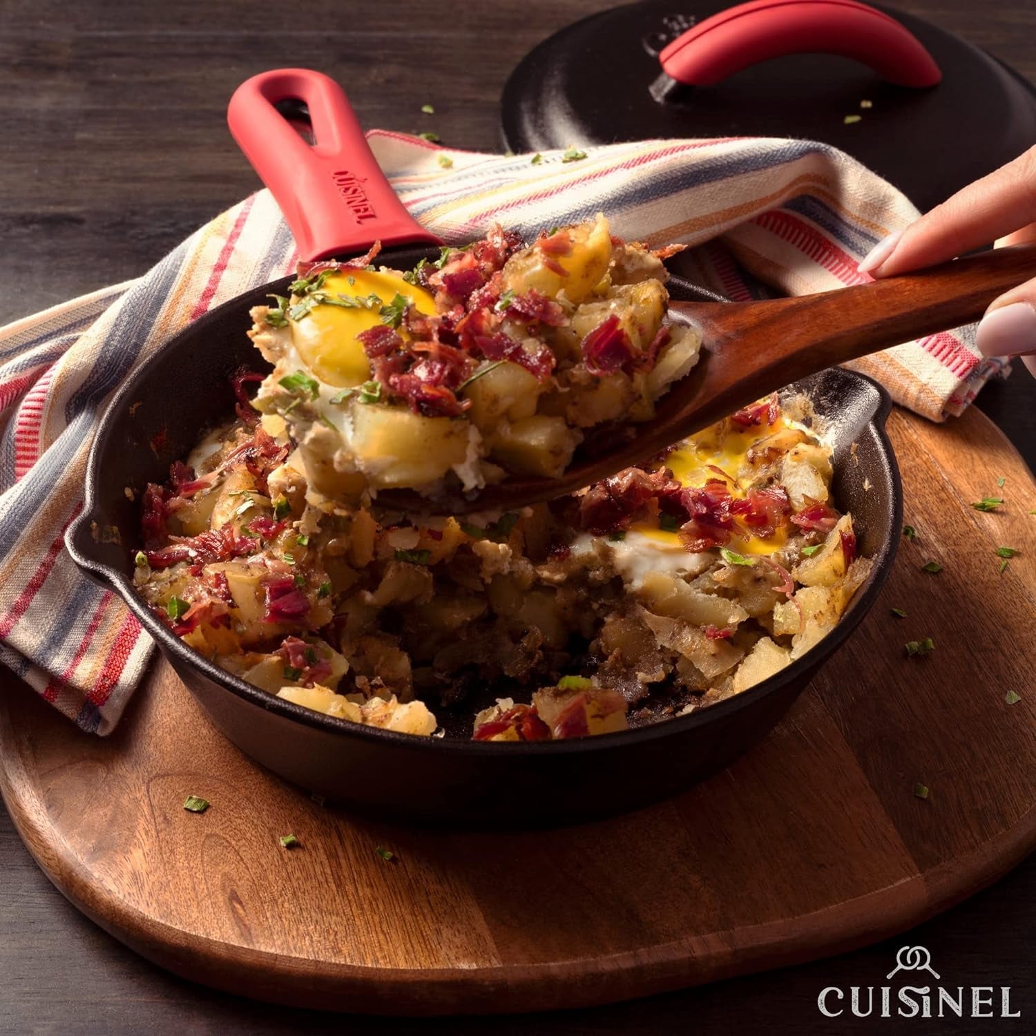 Cuisinel Cast Iron Skillets Set with Lids - 8+10+12-Inch Pre-Seasoned Covered Frying Pan Set + Silicone Handle and Lid Holders + Scraper/Cleaner - Use Cookware Indoor/Outdoor. Oven. Stovetop. Fire - Image 7