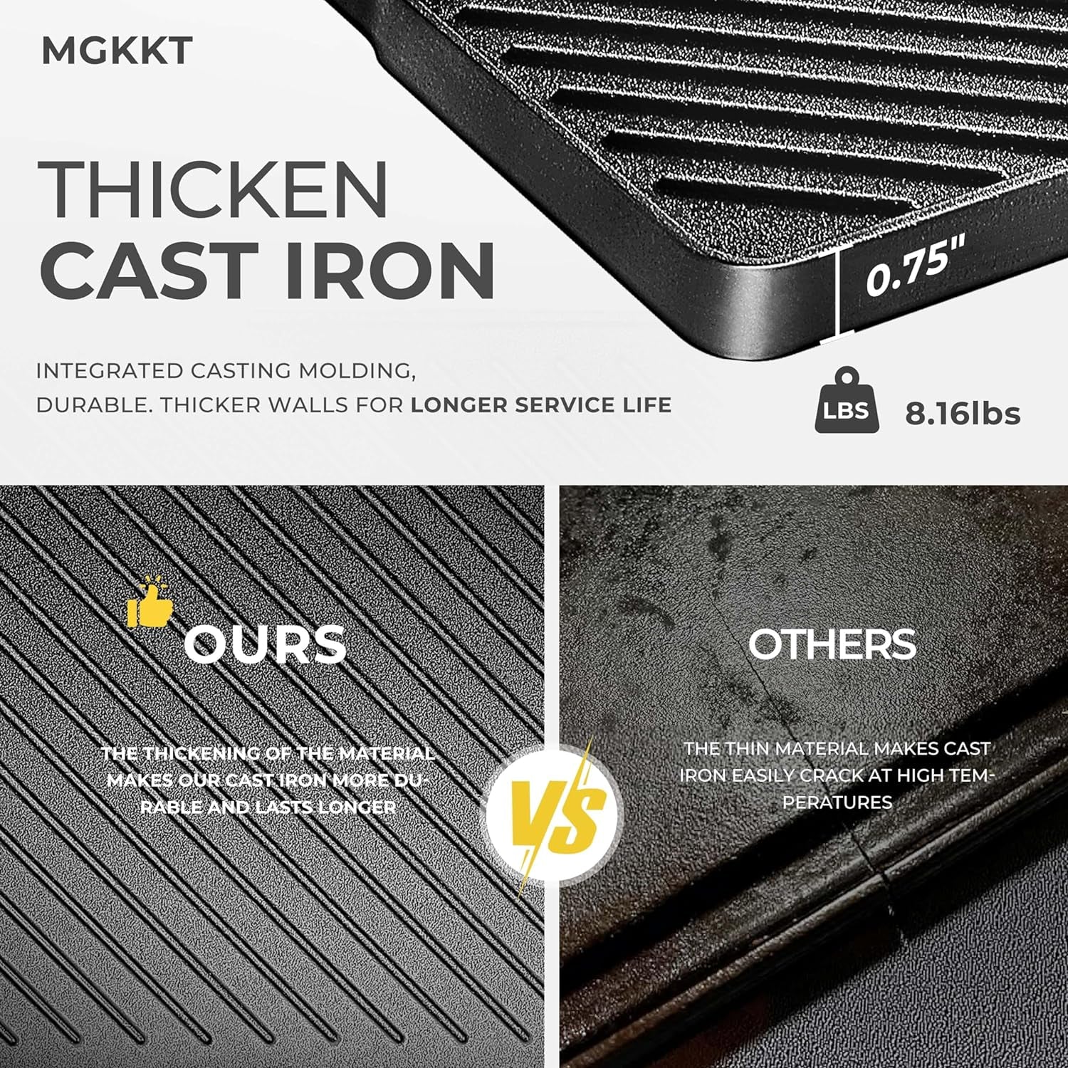 1-Piece 16.50 Inch Cast Iron Griddle Plate | Reversible Pre-Seasoned Cast Iron Grill Pan for Gas Stovetop | Double Sided Used on Open Fire & in Oven | Pre-Coated with Oil - Image 2