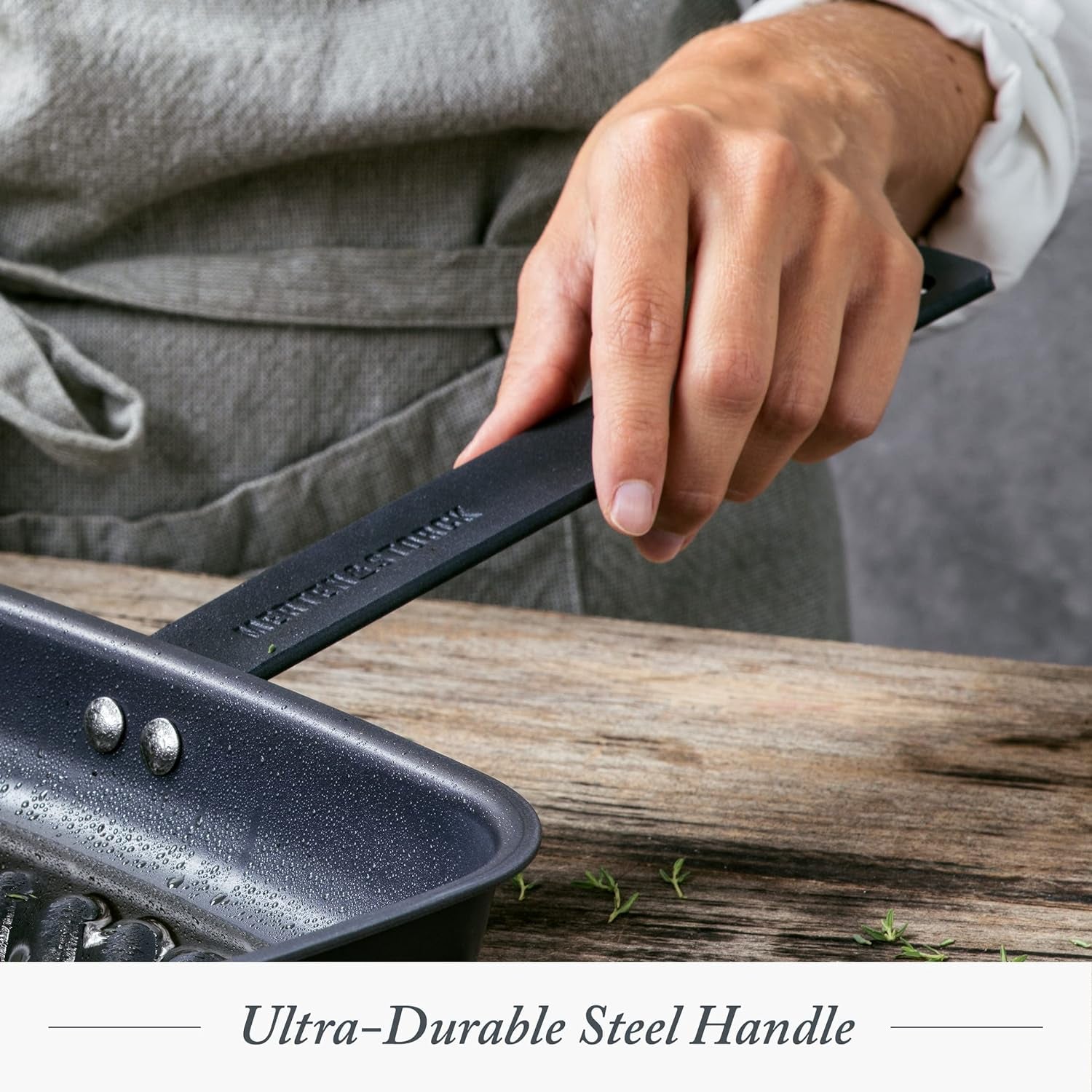 Pre-Seasoned Carbon Steel Square Grill Pan. Cast Iron. Lightweight and Durable. Sear Grill Broil Fry. Indoor Outdoor Cooking. Easy to Clean. Oven Safe. Induction. Steel Handle. Black - Image 4