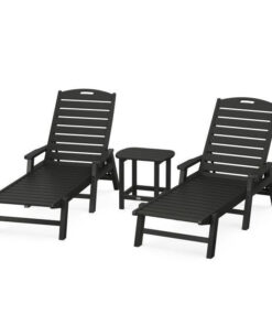 Polywood: Nautical 3-Piece Chaise Lounge with Arms Set with South Beach 18 Side Table