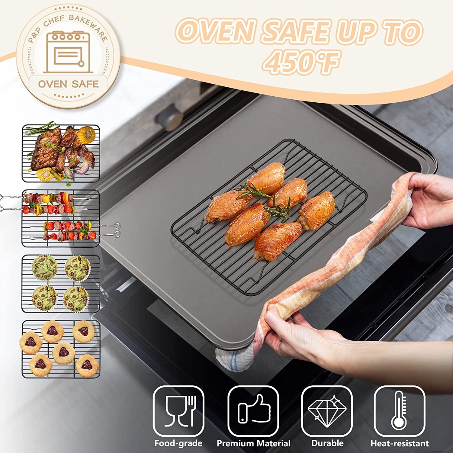 P&P CHEF Baking Rack Set of 2. Non-Stick Mini Cooling Racks for Cooking Grilling. 2 Pack 8.6 X 6.2 Roasting Drying Rack for Small Toaster Oven Use. Stainless Steel Core. Non-Toxic & Easy to Clean - Image 4